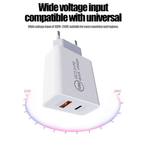 18W PD + QC 3.0 USB Dual Fast Charging Universal Travel Charger,, EU Plug, US Plug - ORIWHIZ