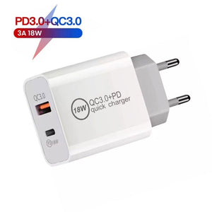 18W PD + QC 3.0 USB Dual Fast Charging Universal Travel Charger,, EU Plug, US Plug - ORIWHIZ