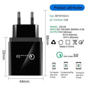 2 in 1 1m USB to Micro USB Data Cable + 30W QC 3.0 4 USB Interfaces Mobile Phone Tablet PC Universal Quick Charger Travel Charger Set, EU Plug, Micro USB Set EU Plug - ORIWHIZ