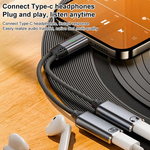 2 in 1 Type - C Male to PD 100W Type - C Charging and Type - C Audio Female Earphone Adapter - ORIWHIZ