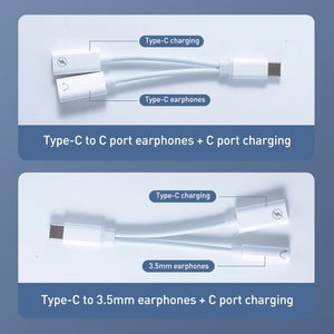 2 in 1 Type - C Male to Type - C Charging and 3.5mm Audio Female Earphone Adapter, 3.5mm - ORIWHIZ