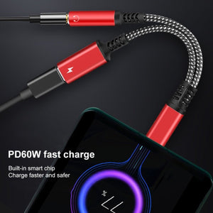 2 in 1 USB - C / Type - C Male to PD 60W USB - C / Type - C Charging + 3.5mm Audio Female Earphone Adapter - ORIWHIZ