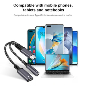 2 in 1 USB - C / Type - C Male to PD 60W USB - C / Type - C Charging + 3.5mm Audio Female Earphone Adapter - ORIWHIZ