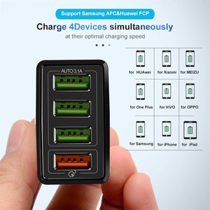 30W QC 3.0 USB + 3 USB 2.0 Ports Mobile Phone Tablet PC Universal Quick Charger Travel Charger, EU Plug, EU Plug - ORIWHIZ