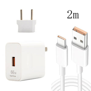 66W USB Fast Charging Travel Charger With EU Plug Conversion Head + 6A USB to Type - C Flash Charging Data Cable, EU Plug, EU Plug(1m), EU Plug(1.5m), EU Plug(2m) - ORIWHIZ