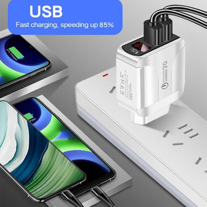 F002C QC3.0 USB + USB 2.0 Fast Charger with LED Digital Display for Mobile Phones and Tablets, EU Plug, EU Plug - ORIWHIZ