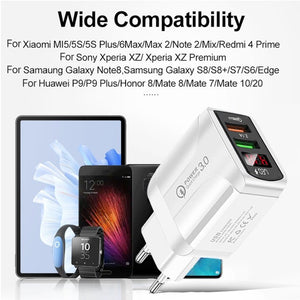 F002C QC3.0 USB + USB 2.0 Fast Charger with LED Digital Display for Mobile Phones and Tablets, EU Plug, EU Plug - ORIWHIZ