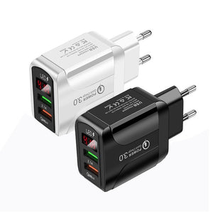 F002C QC3.0 USB + USB 2.0 Fast Charger with LED Digital Display for Mobile Phones and Tablets, EU Plug, EU Plug - ORIWHIZ