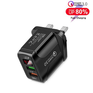 F002C QC3.0 USB + USB 2.0 Fast Charger with LED Digital Display for Mobile Phones and Tablets, UK Plug, UK Plug - ORIWHIZ