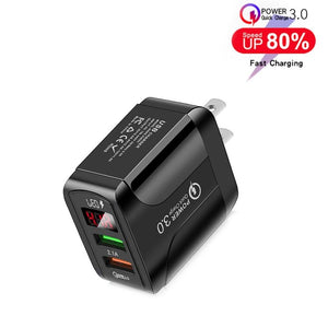 F002C QC3.0 USB + USB 2.0 Fast Charger with LED Digital Display for Mobile Phones and Tablets, US Plug, US Plug - ORIWHIZ