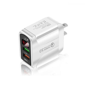 F002C QC3.0 USB + USB 2.0 Fast Charger with LED Digital Display for Mobile Phones and Tablets, US Plug, US Plug - ORIWHIZ