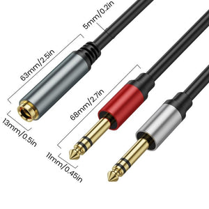 Gold Plated 6.35mm Female to 2 x 6.35mm Male Stereo Audio Adapter Y Splitter Cable, 0.3m, 1m, 2m, 3m, 5m - ORIWHIZ