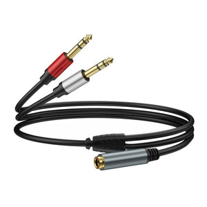 Gold Plated 6.35mm Female to 2 x 6.35mm Male Stereo Audio Adapter Y Splitter Cable, 0.3m, 1m, 2m, 3m, 5m - ORIWHIZ