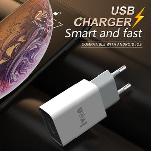 IVON AD - 33 2 in 1 2.1A Single USB Port Travel Charger + 1m USB to Micro USB Data Cable Set,, EU Plug, US Plug - ORIWHIZ