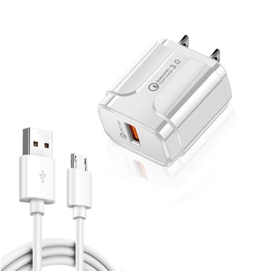 LZ - 023 18W QC 3.0 USB Portable Travel Charger + 3A USB to Micro USB Data Cable, US Plug, Micro USB Data Cable, US Plug - ORIWHIZ