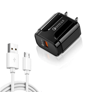 LZ - 023 18W QC 3.0 USB Portable Travel Charger + 3A USB to Micro USB Data Cable, US Plug, Micro USB Data Cable, US Plug - ORIWHIZ