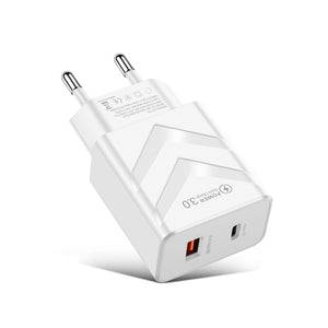 LZ - 715 PD + QC 3.0 Dual Ports Fast Charging Travel Charger, EU Plug, EU Plug - ORIWHIZ