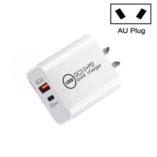 SDC - 18W 18W PD + QC 3.0 USB Dual Fast Charging Universal Travel Charger, AU Plug, AU Plug - ORIWHIZ