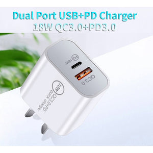 SDC - 18W 18W PD + QC 3.0 USB Dual Fast Charging Universal Travel Charger with USB to Micro USB Fast Charging Data Cable, AU Plug, USB to Micro USB (AU Plug) - ORIWHIZ