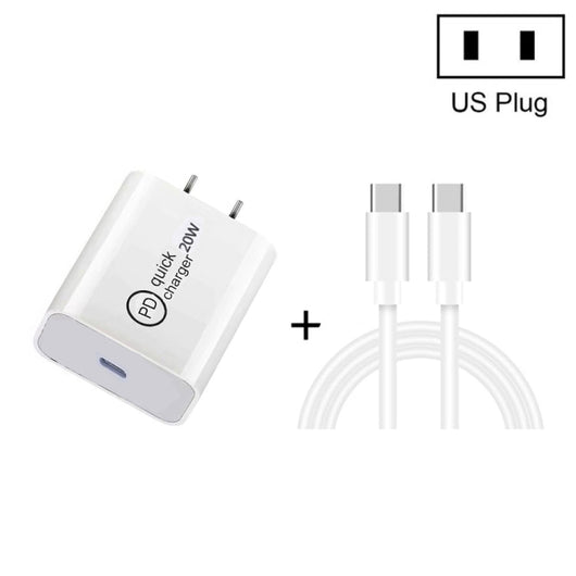 SDC - 20W 2 in 1 PD 20W USB - C / Type - C Travel Charger + 3A PD 3.0 USB - C / Type - C to USB - C / Type - C Fast Charge Data Cable Set, Cable Length: 1m,, US Plug, EU Plug, UK Plug - ORIWHIZ