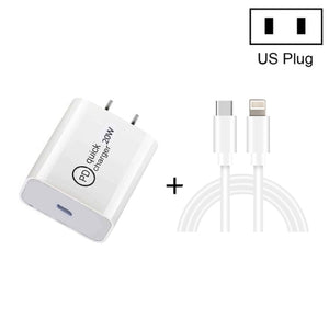 SDC - 20W 2 in 1 PD 20W USB - C / Type - C Travel Charger + 3A PD3.0 USB - C / Type - C to 8 Pin Fast Charge Data Cable Set, Cable Length: 1m,, US Plug, EU Plug, UK Plug - ORIWHIZ