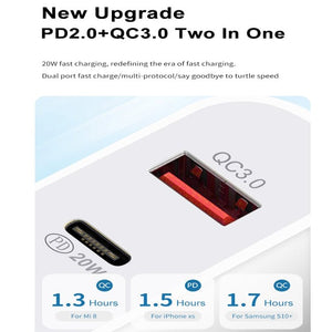 SDC - 20WA+C 20W PD 3.0 + QC 3.0 USB Dual Fast Charging Universal Travel Charger with Micro USB to 8 Pin Fast Charging Data Cable, UK Plug, USB to 8 Pin (UK Plug) - ORIWHIZ