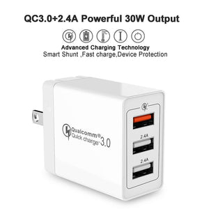 SDC - 30W 2 in 1 USB to Micro USB Data Cable + 30W QC 3.0 USB + 2.4A Dual USB 2.0 Ports Mobile Phone Tablet PC Universal Quick Charger Travel Charger Set, US Plug, with Micro USB Cable, US Plug - ORIWHIZ