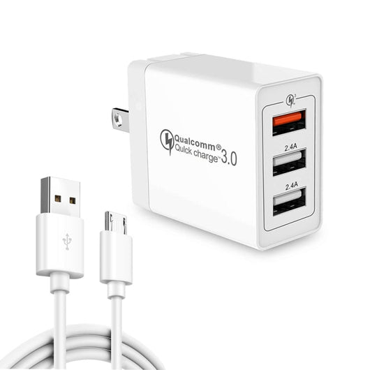 SDC - 30W 2 in 1 USB to Micro USB Data Cable + 30W QC 3.0 USB + 2.4A Dual USB 2.0 Ports Mobile Phone Tablet PC Universal Quick Charger Travel Charger Set, US Plug, with Micro USB Cable, US Plug - ORIWHIZ