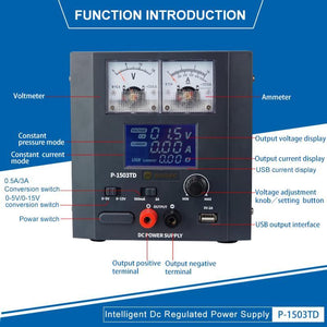 15V 3A P-1503TD Intelligent DC Regulated Power Supply LED Display Adjustable Switching Regulator Power Source for Phone Repair - ORIWHIZ