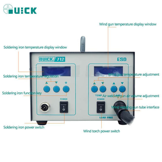 QUICK 712 2 in 1 Soldering Station Hot Air Gun Rework Station Digital Display Adjustable Soldering Iron For PCB Soldering Repair - ORIWHIZ