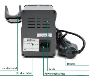 QUICK 858 Hot Air Gun Rework Station Handle Aluminum Shell Rotary Wind Adjustable Air Volume SMD Rework Soldering Station - ORIWHIZ