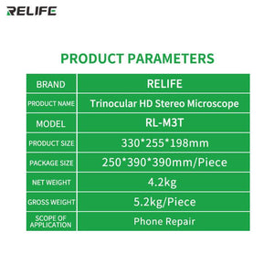RELIFE M3T Trinocular Microscope with RL-004U Universal Movable base Stand 7X-45X Stereo Microscope Zoom Adjustable for Repair - ORIWHIZ