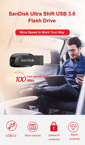 SanDisk Ultra Shift USB 3.0 Flash Disk 128GB 64GB 32GB USB Pendrive 256GB Black Memory Stick For Computer - ORIWHIZ