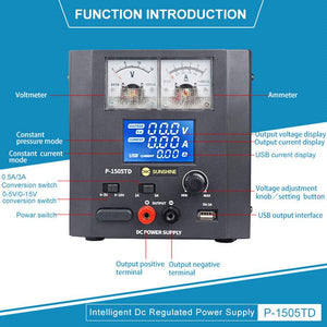 Sunshine P-1505TD 5A DC Regulated Power charger for Mobile Phone Repair Intelligent Power charging Source - ORIWHIZ