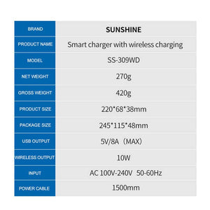 SUNSHINE SS-309WD USB Charger 8 Port Multi Quick Charge Mobile Phone Chargers Adapter Fast Charging Station for Iphone Tablet - ORIWHIZ