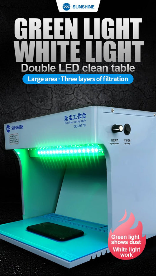 Sunshine SS-917C Dust Free Working Room Anti Dust Bench Adjustable Wind Cleaning Room with Dust Checking Lamp for Phone iPad - ORIWHIZ