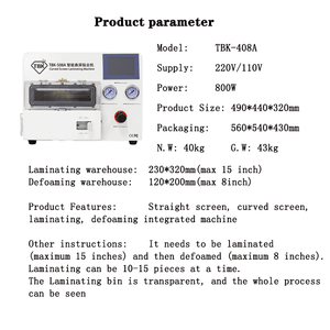 TBK 408A Mobile Phone vacuum Laminating and defoaming machine for flat curved lcd screen defoaming OCA repair and bubble remove - ORIWHIZ